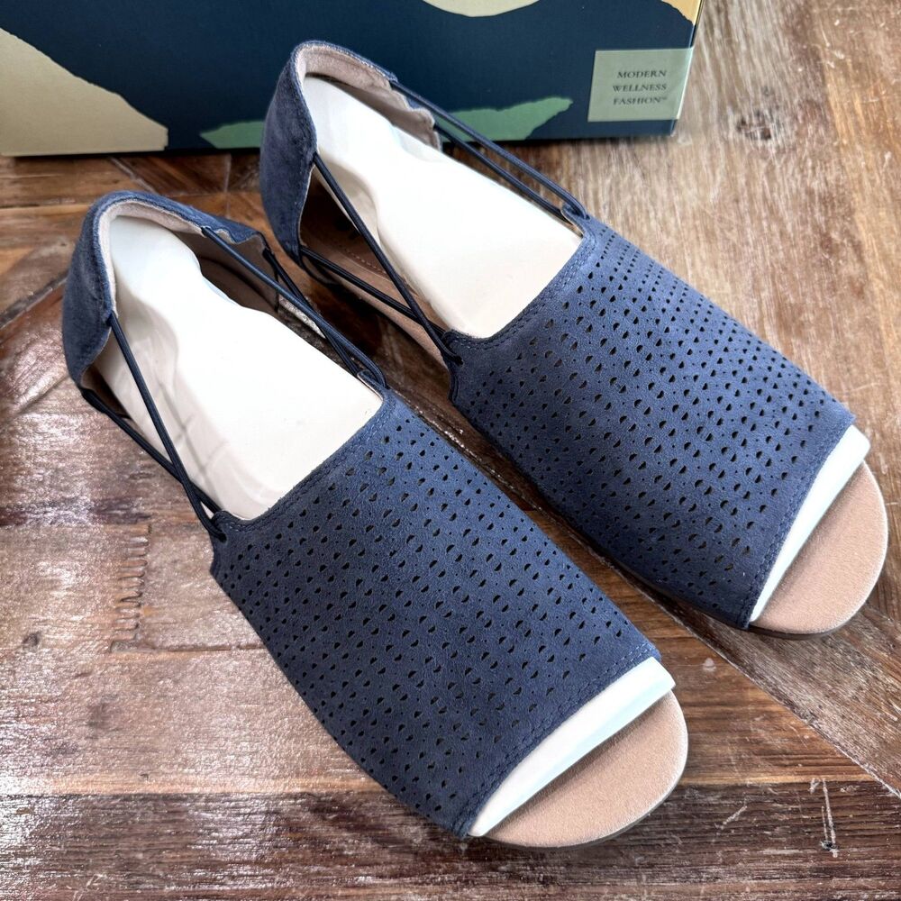 NIB Womens Sz 10 Earth Origins Alder Abra Indigo Blue Slip On Suede Sandals
